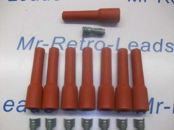 Retro Red Ignition Spark Plug Rubber Boots & Terminals X 8  Full Set V8 Engine