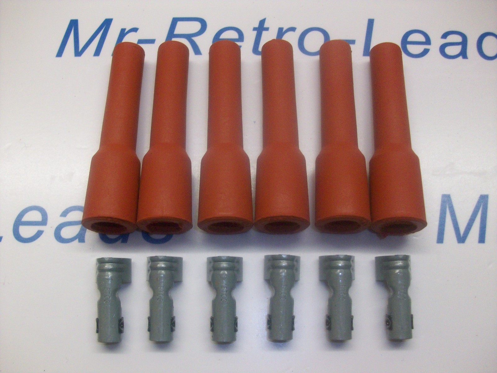 Retro Red Ignition Spark Plug Rubber Boots & Terminals X 6  Full Set V6 Engine