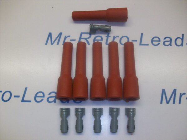 Retro Red Ignition Spark Plug Rubber Boots & Terminals X 6  Full Set V6 Engine